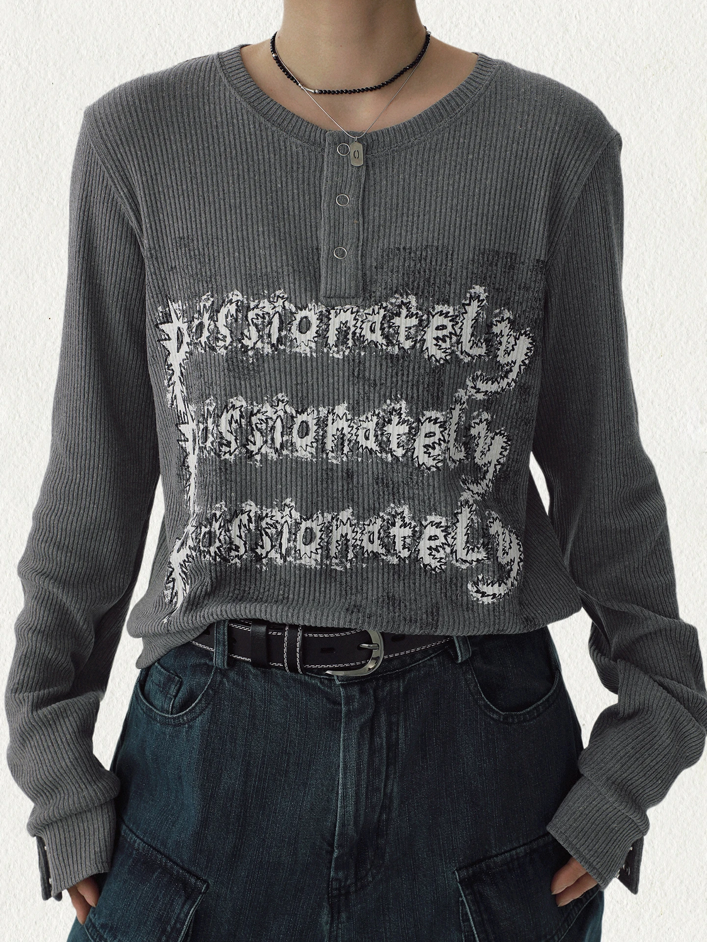 

STILLYOU Трикотажная облегающая футболка с принтом в стиле ретро, длинная круглая футболка Ne, текстурированный дизайн, винтажный женский топ Faion