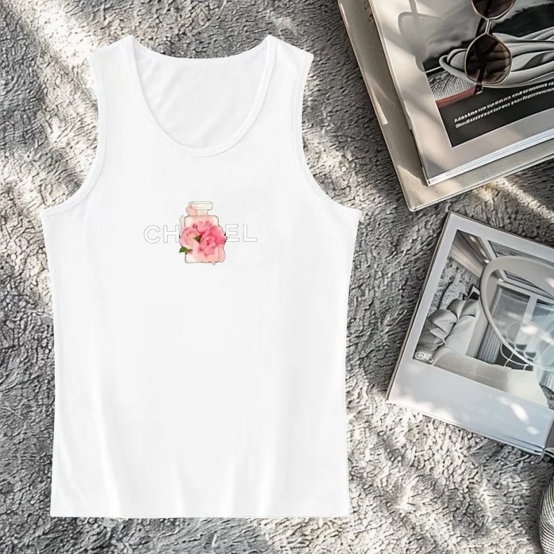 

2025 Luxury Brand Short Women's Crew Neck Sexy Skinny Crop Top Women's Party Top Women's Solid Color Printed Summer Vest Women