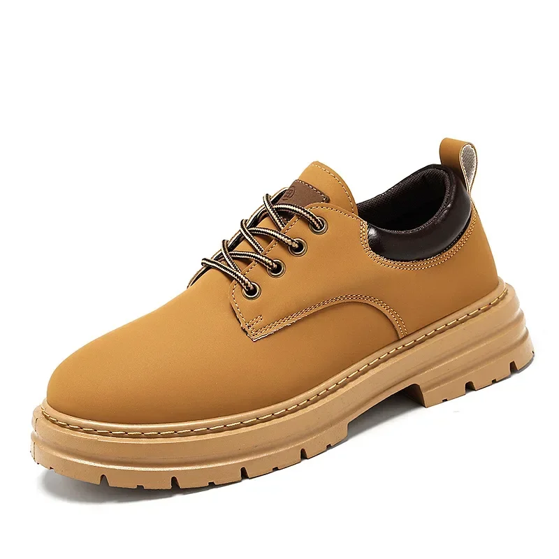 Outono masculino curto botas de couro do plutônio britânico workwear sapatos botas de tornozelo baixo superior sola plana sapatos retro versátil