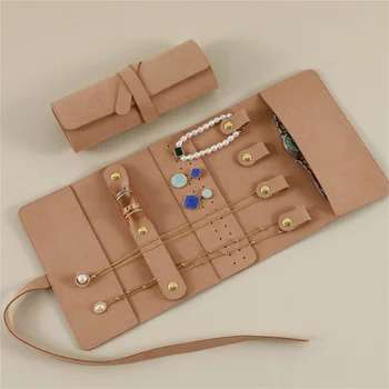 Organizador de joyas portátil de viaje, Rollo plegable, estuche de joyería para pulsera, anillo, collares, pendientes, bolsa de almacenamiento de joyas, bolsas de viaje