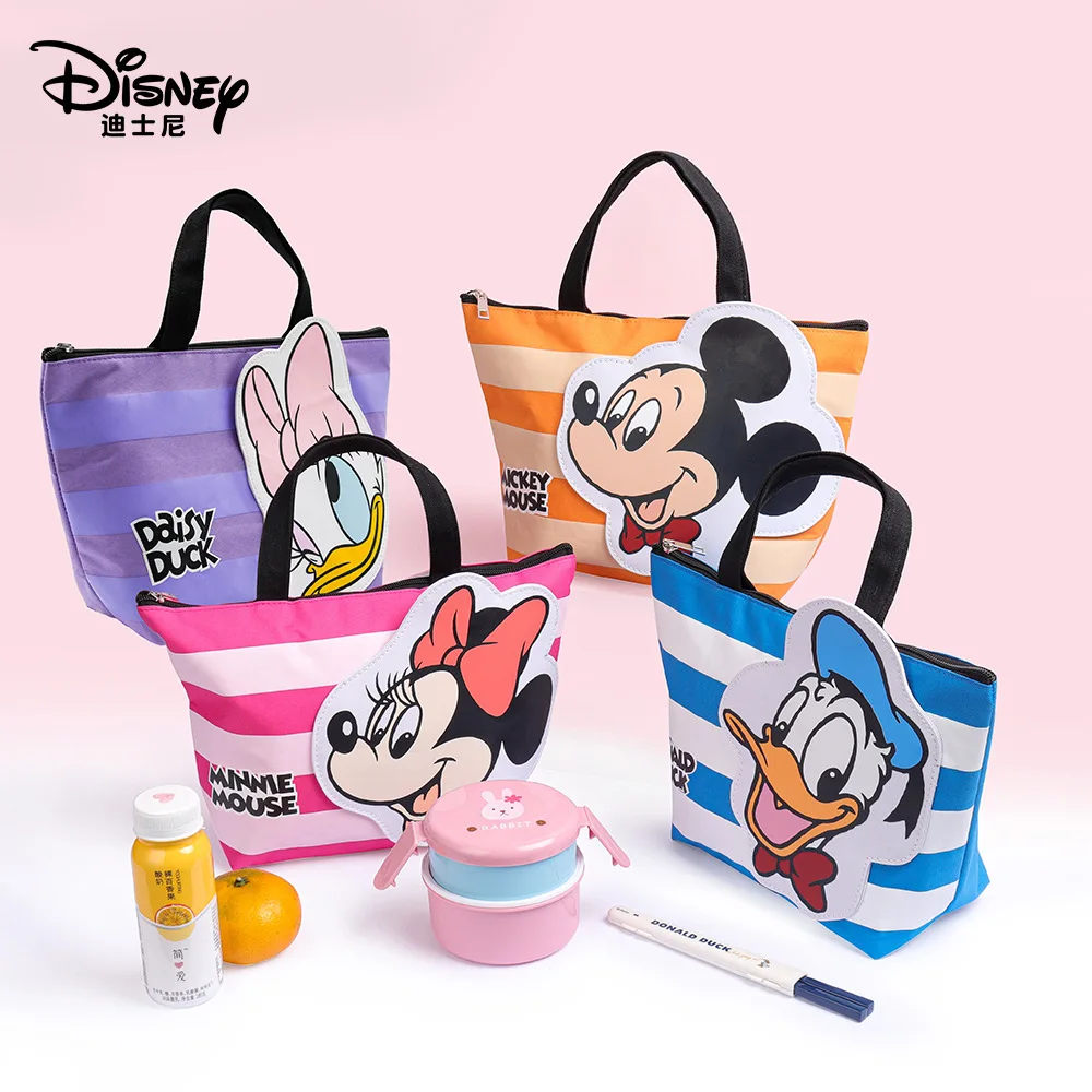 Original Disney Mickey Minnie Lunch Bag Cartoon Donald Duck Anime Printing Canvas aluminum Packet foil Student Food Picnic Bag