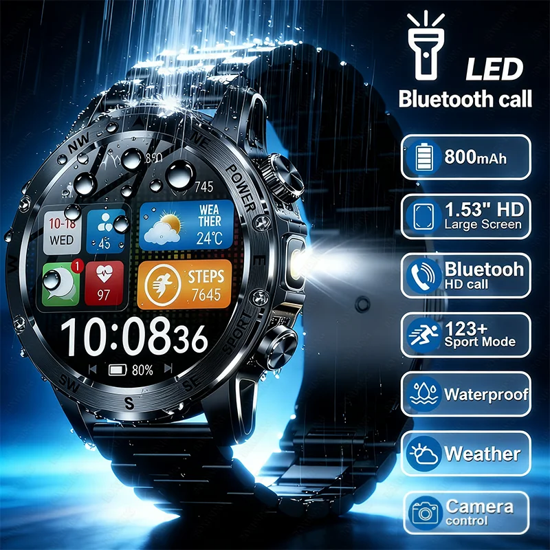 

2026 New Military T-Rex 3 Ultra 800mAh Battery Smart Watch IP68 Waterproof Flashlight Heart Rate Sports tracker Smartwatch Men