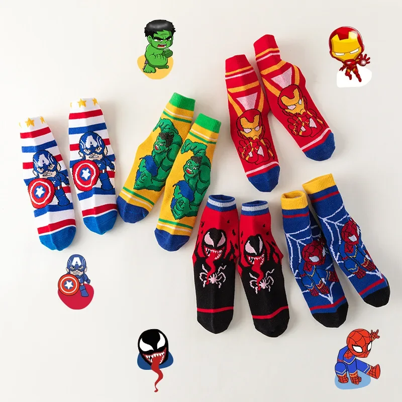 5 Pairs Spiderman Children Socks  Kawaii Child Cartoon Baby Summer Spring Boat Socks Anime Kids Boys Short Sock Kids Gift 1-12Y