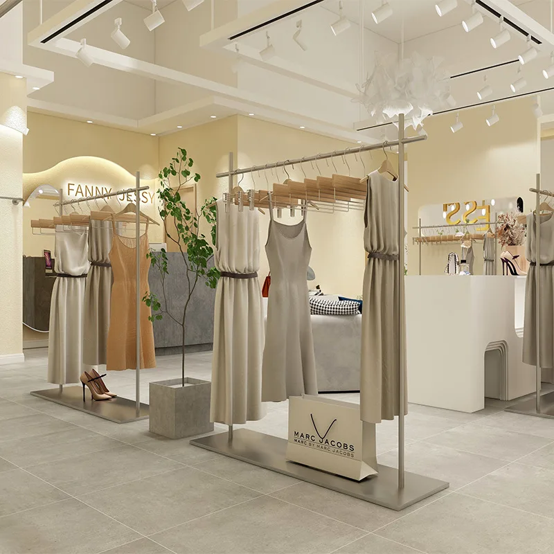 Stainless steel hanger clothing store display rack floor type