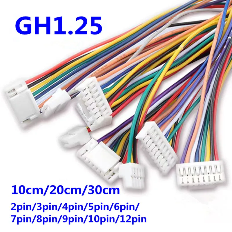 Image of 10Pcs GH1,25 2P 3P 4P 5P 6PIN Männlich Weiblich JST GH Serie 1,25mm Stecker mit Draht 10CM/20CM/30CM Kabel UL1007 28AWG