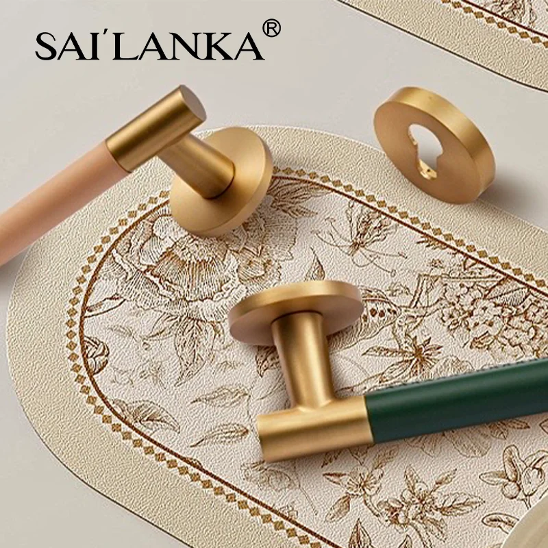 SAILANKA Brass Leather Door Lock Modern Design Interior Door Handle Double Opening Mother Door Lock Copper