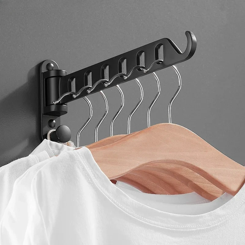 No punching drying rack invisible drying clothes artifact folding telescopic rod wall-mounted balcony indoor toilet bathroom
