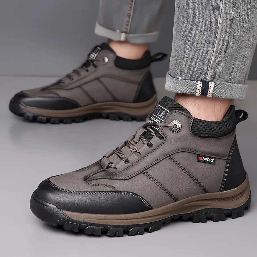 Men's Winter Warm-Lined Lace-Up Ankle Boots, Round Toe Casual Short Boots for Daily Outdoor Wear