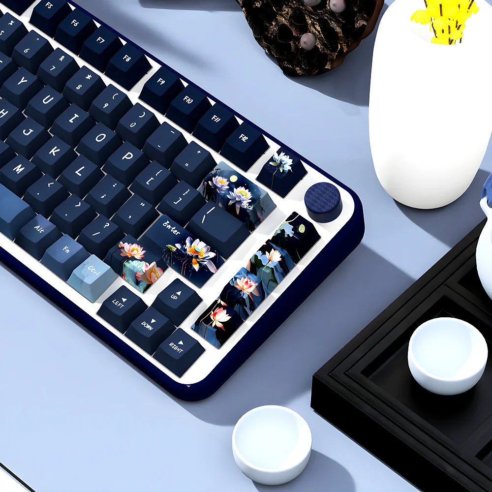 

Lotus Moon Cherry Keycaps PBT Creative Retro Customized Heat Sublimation for 60/84/98/108 Mechanical Keyboards