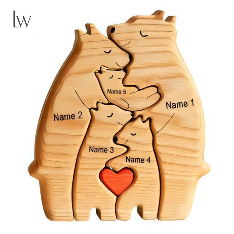

Персонализированная деревянная головоломка «Семейный медведь», пазл-скульптура в форме сердца, декоративный подарок на новоселье или день рождения из дерева