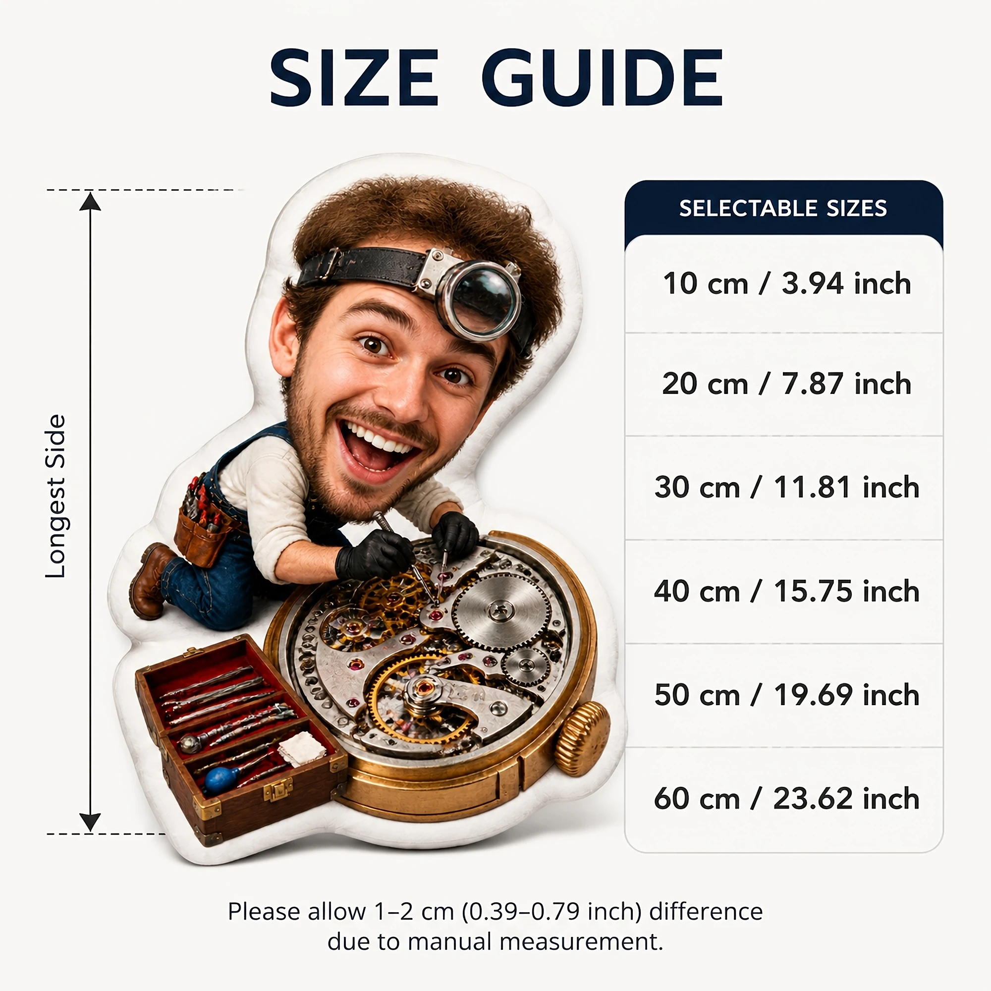 1pc Custom Double-Sided Printed Creative Funny Shaped Throw Pillow, Personalized Steampunk Watchmaker Design Cushion for Sofa, B