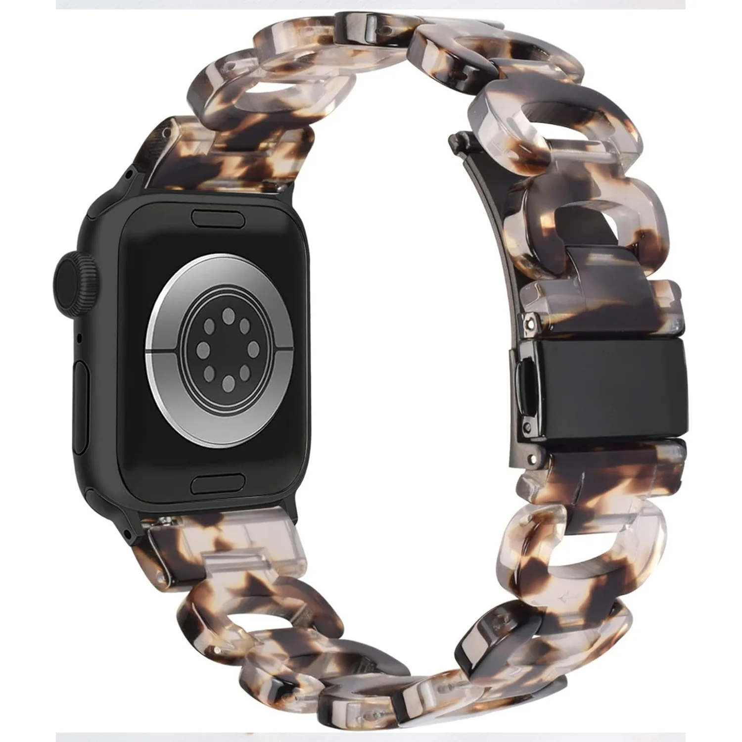 Replacement Resin Tortoise Shell Lines Watch Strap Bracelet for Apple Watch Series 5/4/3/2/1 42mm 44mm 38 & 40mm Leopard Print