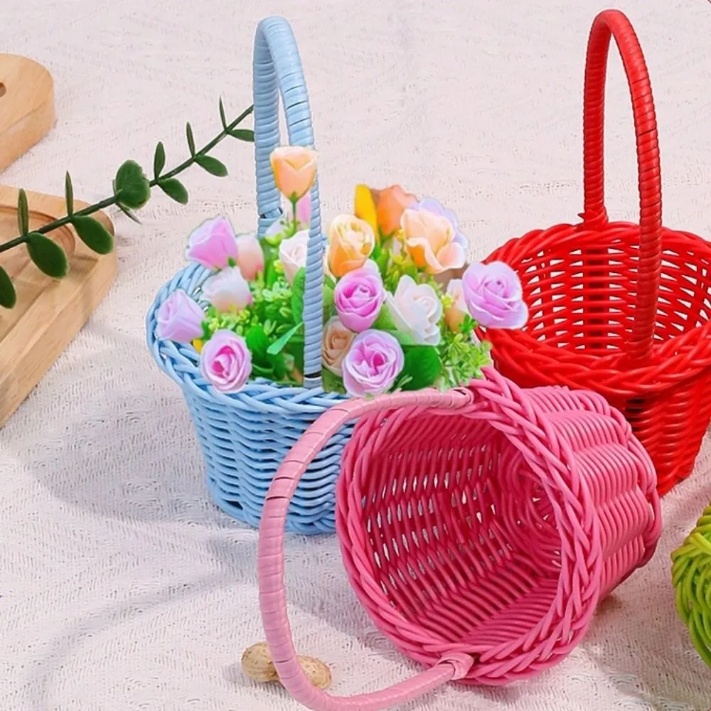 with Handle Imitation Rattan Handhold Household Handwoven Weaving Flower Basket 8 Styles Vegetable Fruit Flowers Holder