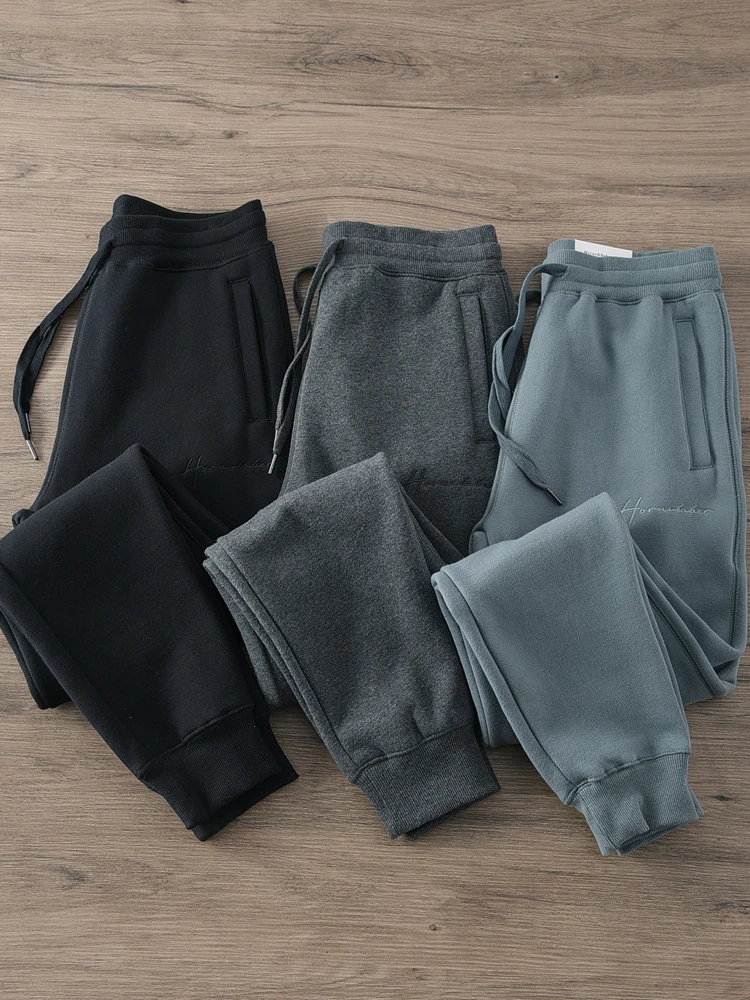 

Мужские утепленные спортивные брюки на флисовой подкладке с вышивкой, свободного кроя, повседневные, со средней посадкой, длинные, для зимы