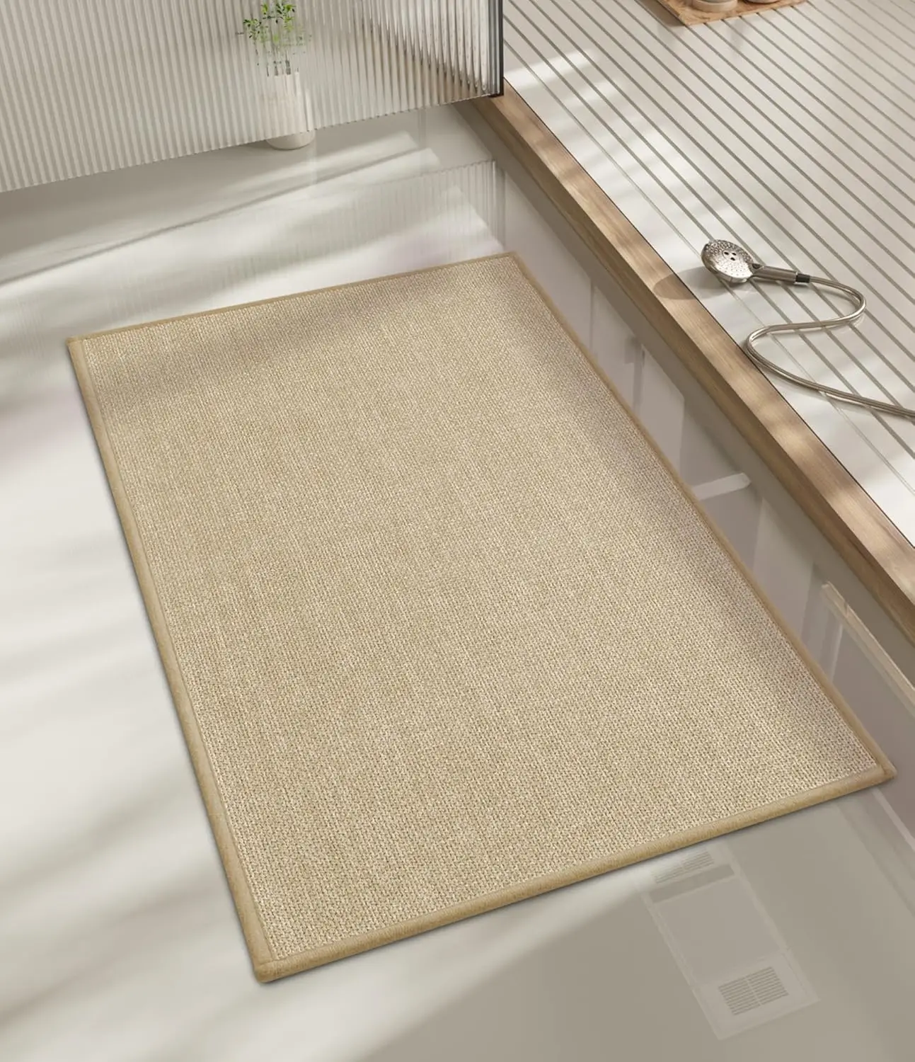 

Bathroom Rugs Mat 32x17, Ultra Thin Non Slip Bath Mat Quick Dry Absorbent Bath Mat for Bathroom Floor, (Light Beige, 32"
