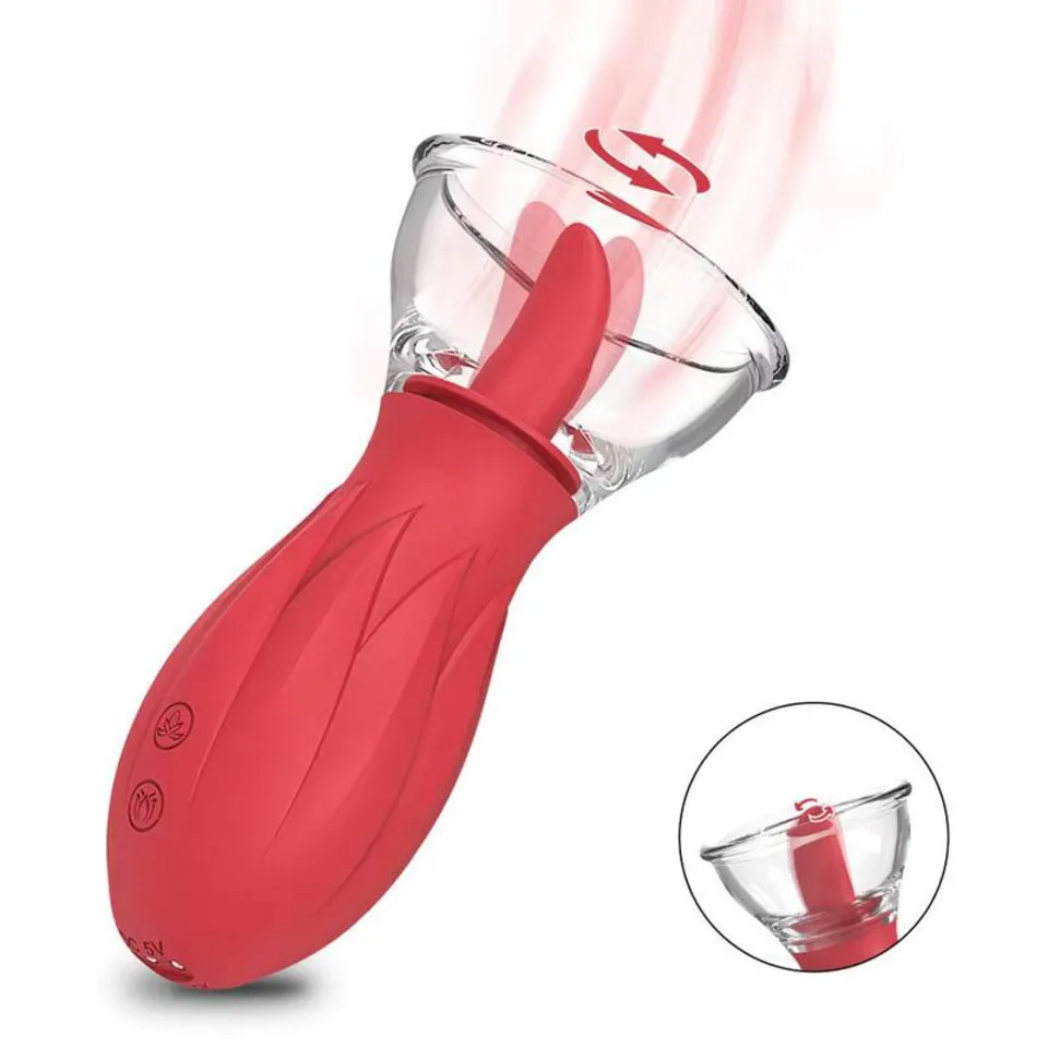 Rose Vibrators With Suction Cups Nipple Sucking Sex Toys For Woman G-spot Tongue Licking Clitoris Stimulator Adult Gift