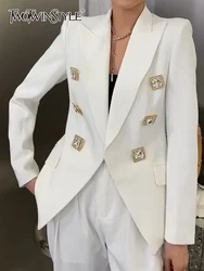 TWOTWINSTYLE Slim Temperament Blazers For Women Notched Collar Long Sleeve Patchwork Double Breasted Tunic Blazer Female Style