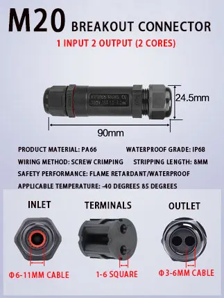 IP68 Waterproof Connector Assembly Type Wire And Cable Breakout Connector 2/3/4/5PIN Outdoor LED Lighting Sealed Connector 1PCS