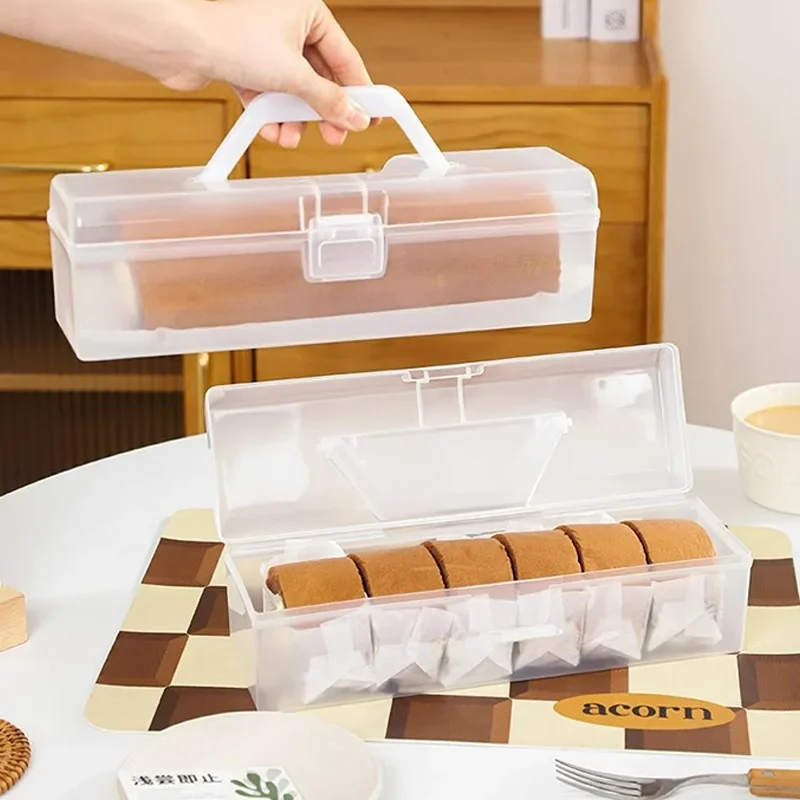 Swiss Cake Roll Packaging Box Rectangular PP Cake Storage Box Packaging Pastry Storage with Handle