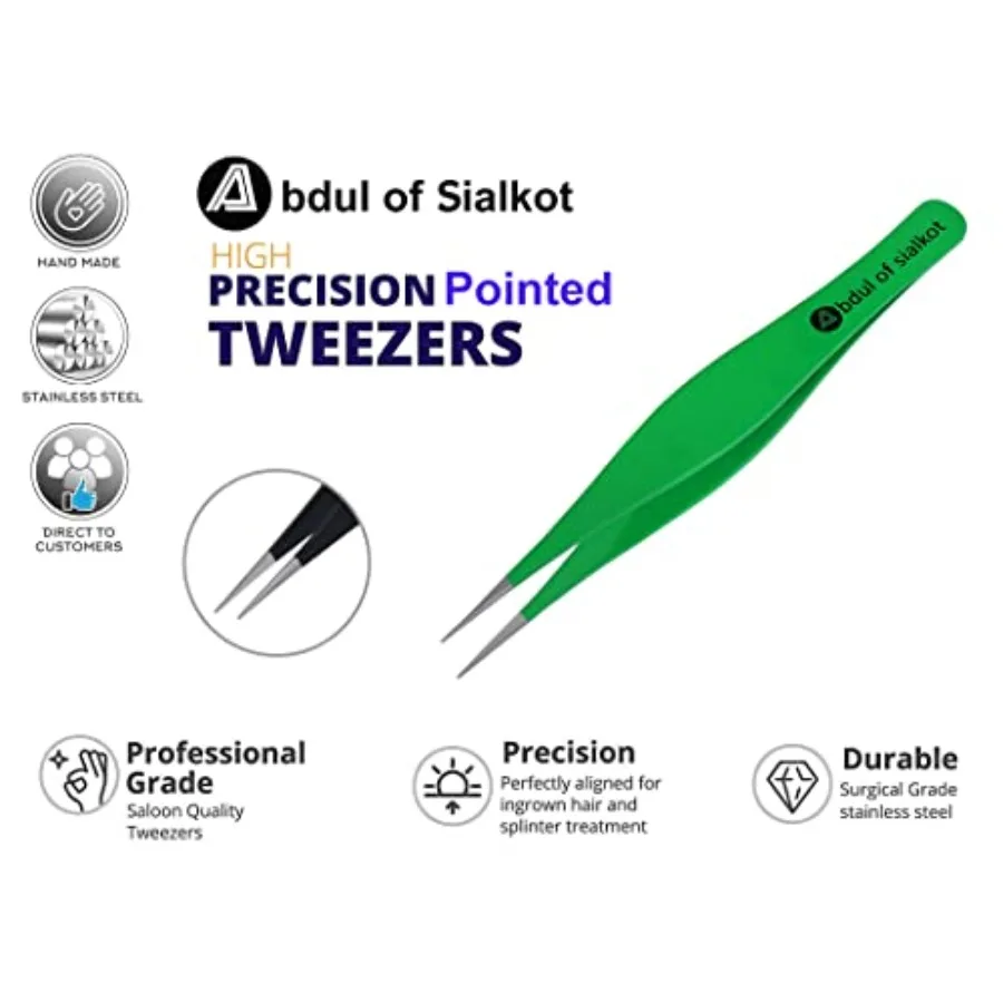 Pointed Tweezers, Needle Nose Tip, Sharp Precision Ingrown Hair, Surgical Pointed for heads and Splinters/Best Tweezers for Eye