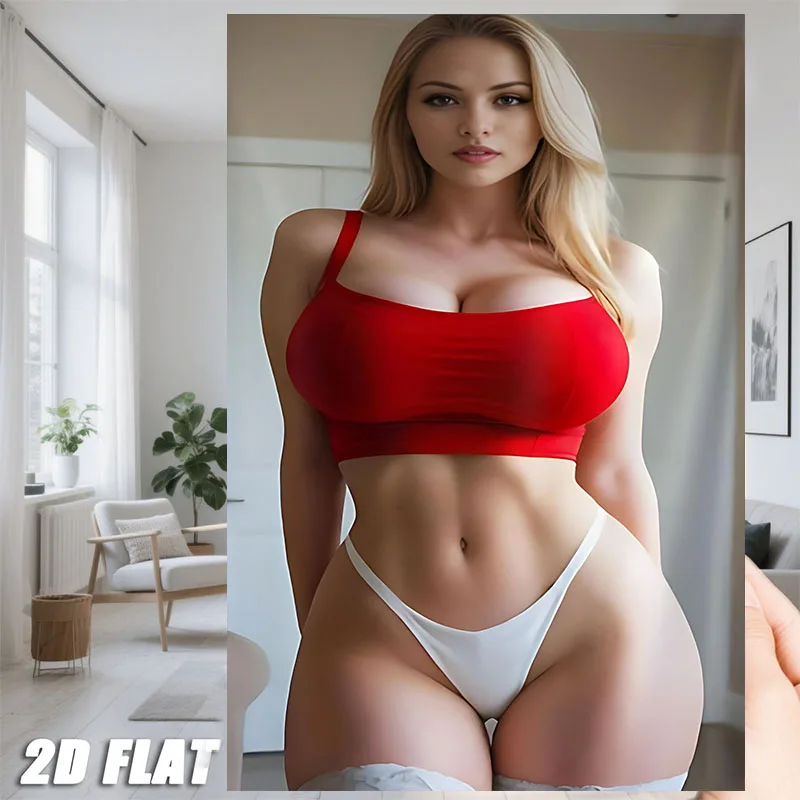 Heißes Wandbild einer blonden Frau mit rotem Crop-Top und weißer Dessous, Sinnliches weibliches Porträt als Metallschild, Schlafzimmer- und Boudoir-Dekoration