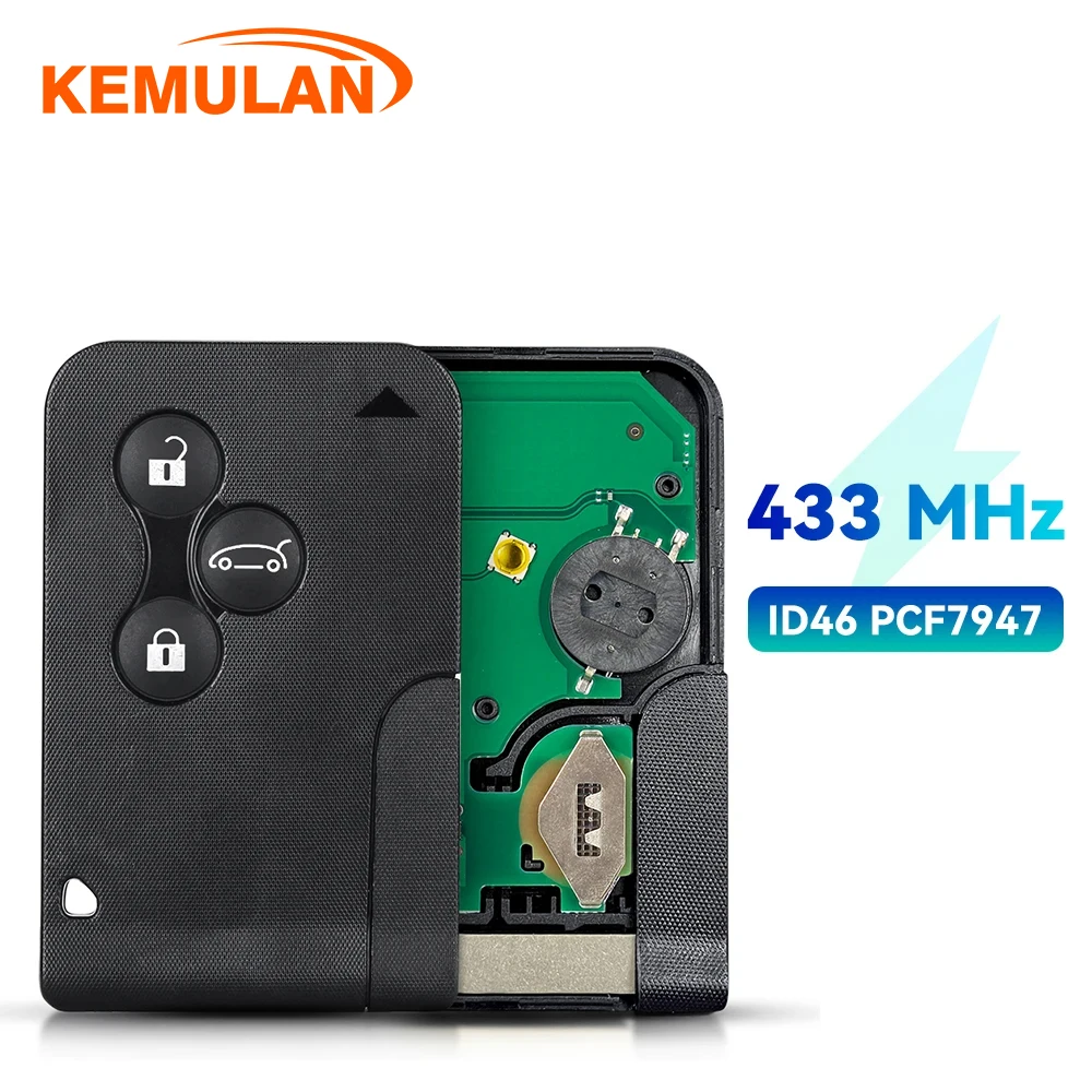 

KEMULAN 1Pcs 433Mhz ID46 PCF7947 Chip 3Button Remote Key For Renault Megane 2 3 Scenic Clio 2003-2008 Emergency Grand Smart Card