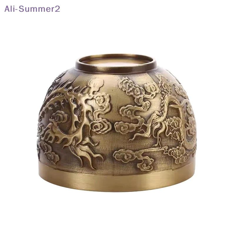 {Summer2} Good Luck Phoenix Cylinder Ornament Traditional Hand Carved Brass Drinking Cup Brass Feng Shui Bowl Lucky Ornament