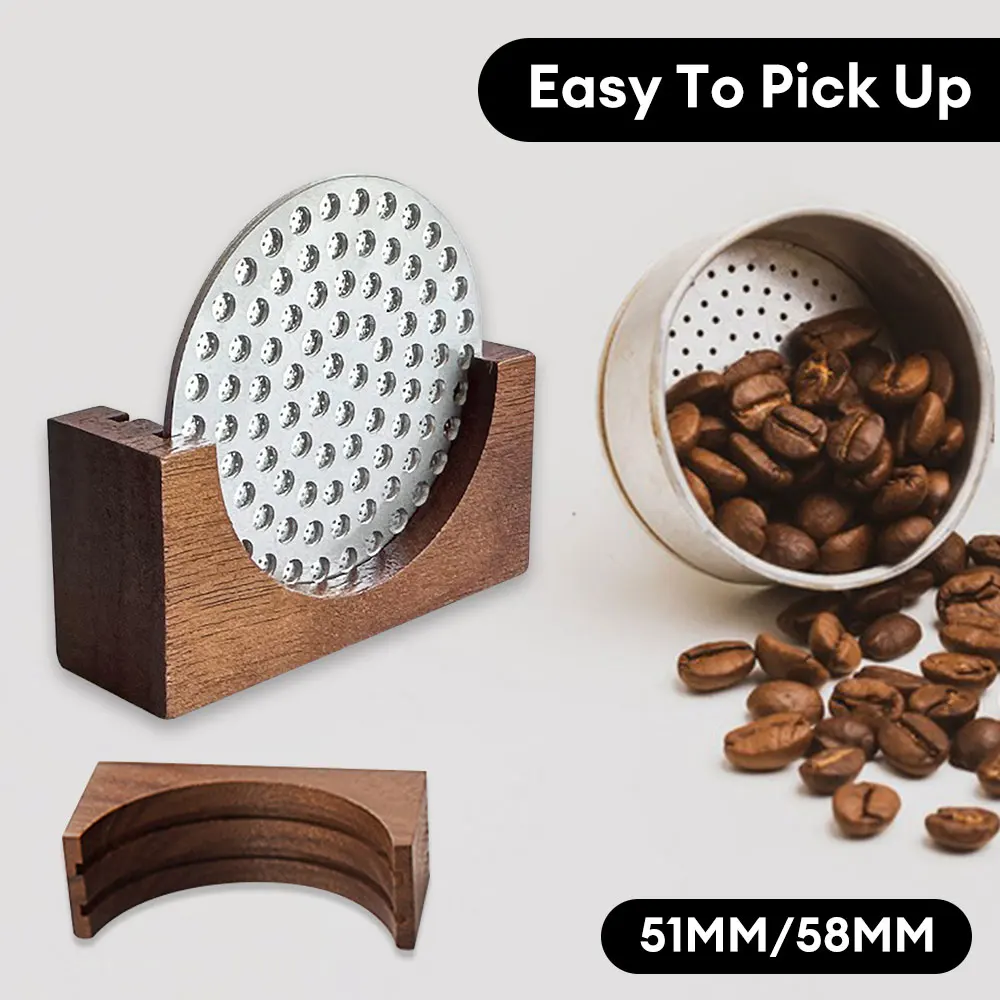 

Espresso Coffee Puck Screen Stand Coffee Making Filter Bracket Reusable Wooden Walnut Stand for 51/53/58mm Espresso Portafilter