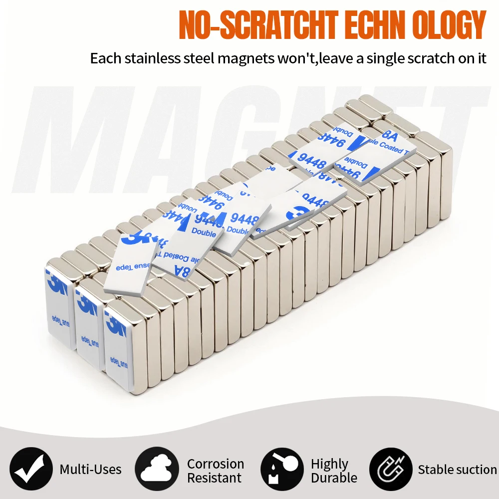 20x10x4mm Super Powerful Blcok Neodymium Magnet With double-sided adhesive Magnet N35 Strong Permanent Magnetic refrigerator