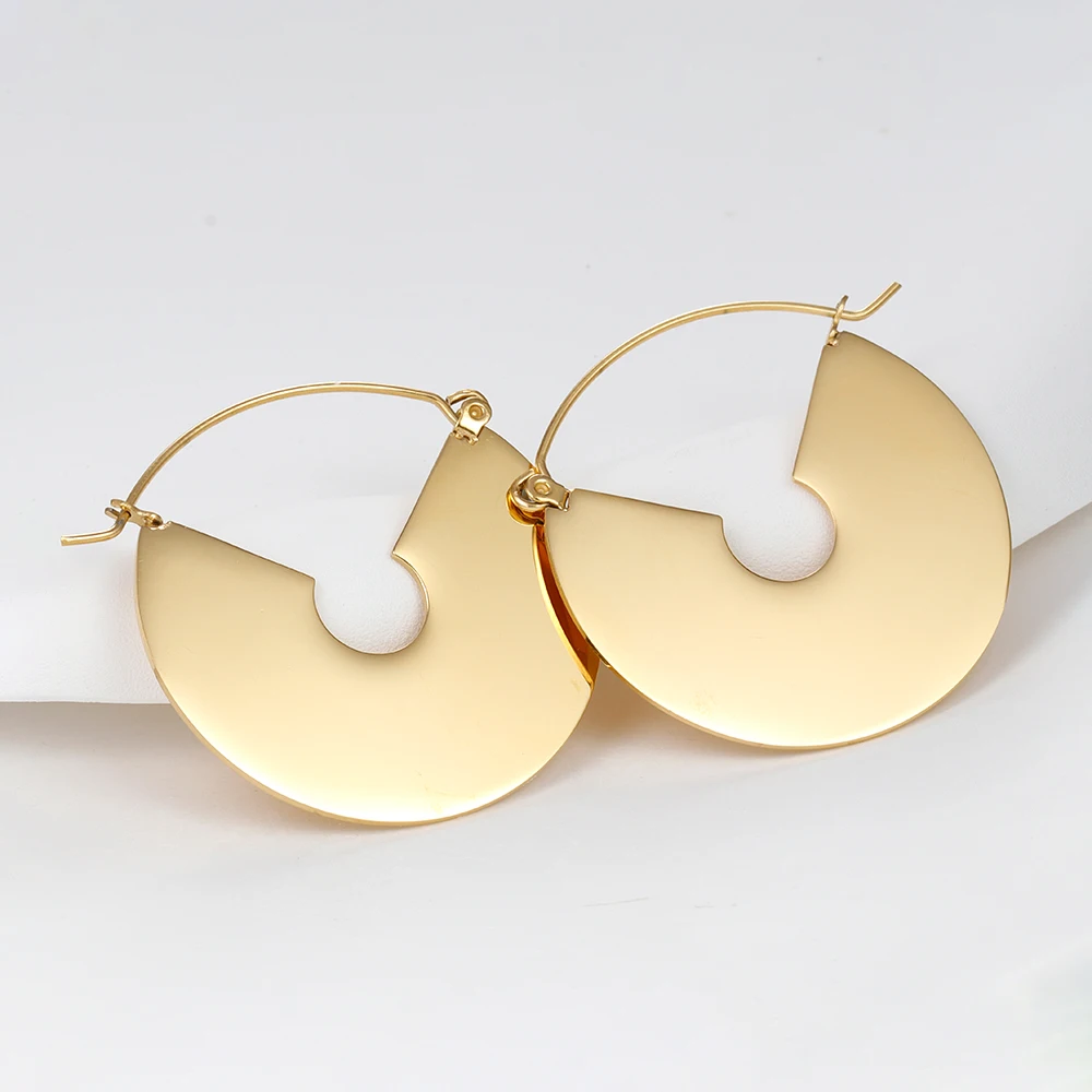 Retro Stainless Steel Mirror Surface Geometric Earrings For Women French Round Metallic Pin Female Earrings Hook Punk Jewelry