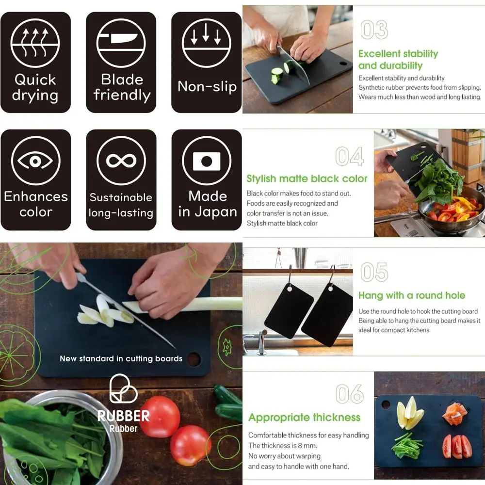 

Большая разделочная доска из черной синтетической резины, сделано в Японии, 14,6x9,6x0,3 дюйма (NBD003)