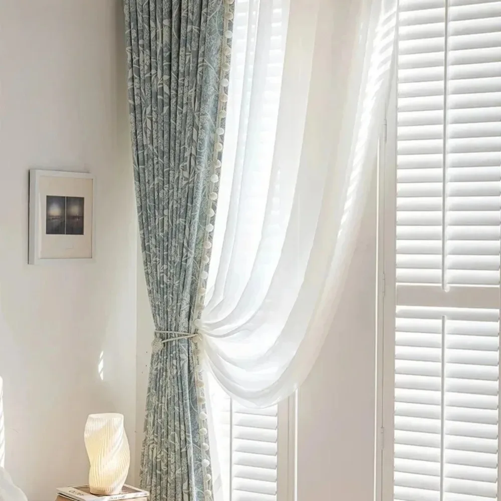 

American Modern Simplicity Chenille Jacquard Curtains for Living Bedroom Dining Room Insulated Full Blackout Soundproof Drapes