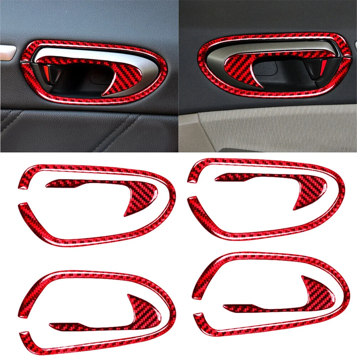 4PCS Red Carbon Fiber Inner Door Handle Sticker Trim for Honda Civic 2006-2011 8Th