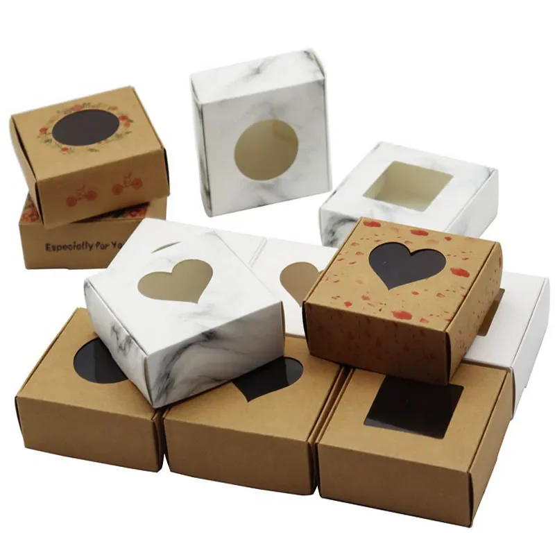 10Pcs Flower Pattern Kraft Paper Box with Window Handmade Soap Gift Boxes For Guest Jewelry Display Box Party Decorations