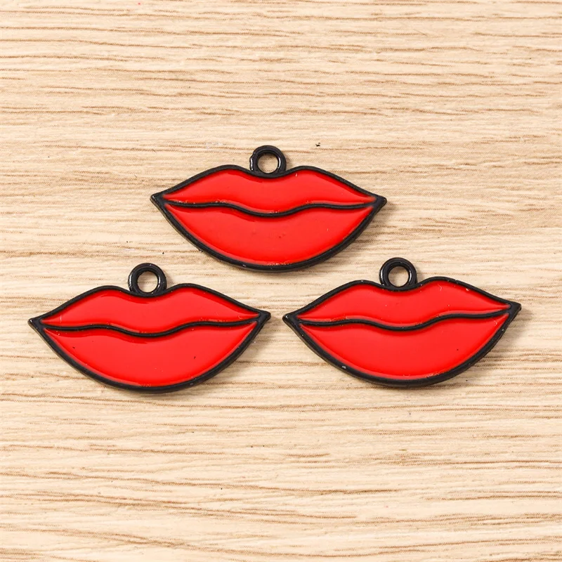 Tusember 10 Stück Mix Niedliche Kuss-Rosenblüten Rote Lippen Lippenstift-Anhänger für Schmuckherstellung Halsketten Ohrringe Armbänder DIY – Detail 20