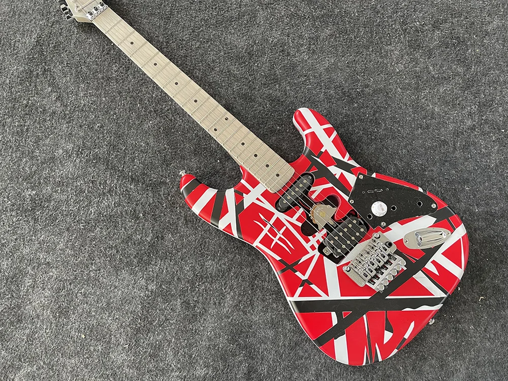 Electric Guitar with Tremolo Leaning Bridge Pickup,High Quality, Red, Black and White Stripes,free shipping