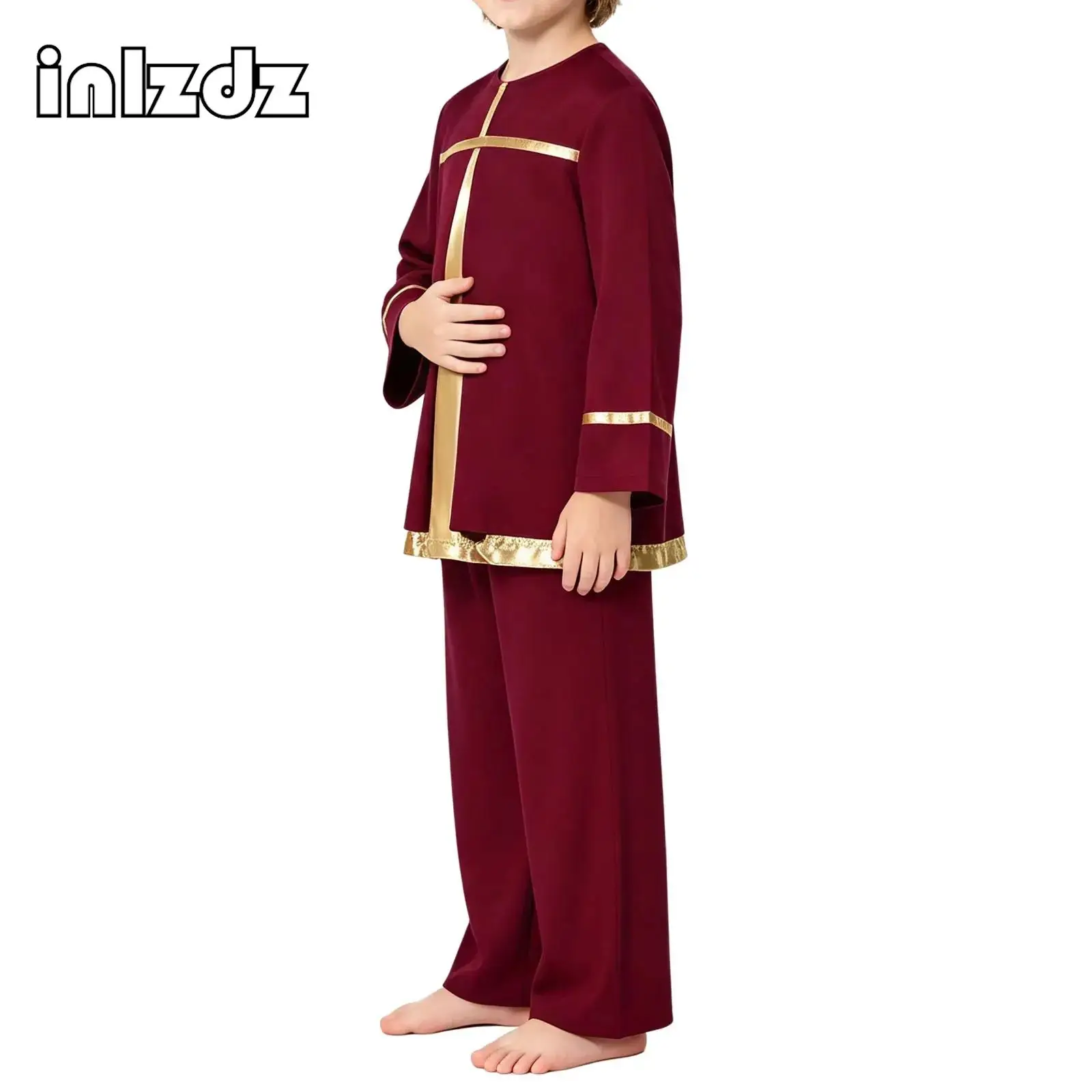 Children Metallic Lyrical Dance Tops with Pants Praise Liturgical Clothes Church Worship Costumes Ballroom Performance Dancewear