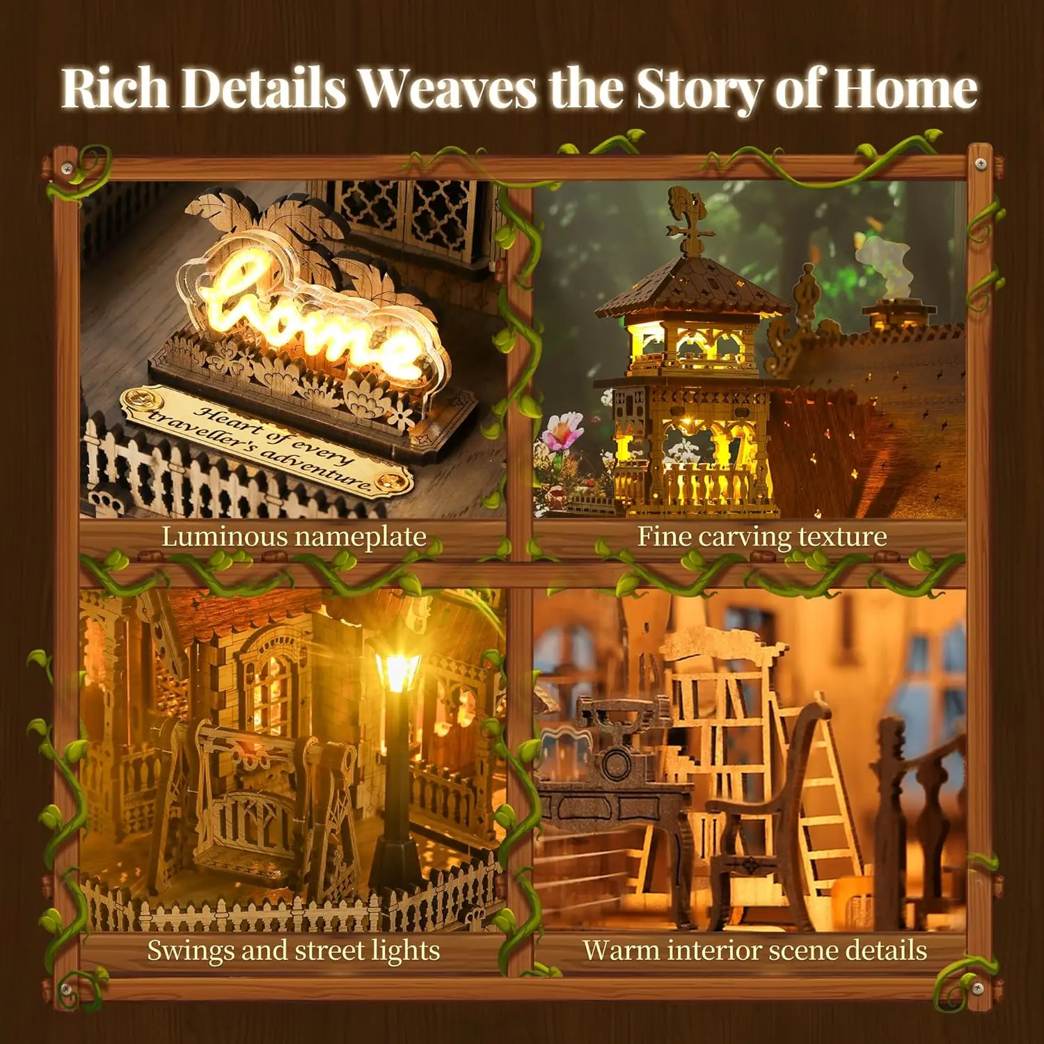 DIY LED 3D ตัวต่อไม้รูปบ้านชนบทพร้อมไฟประกาย - ชุดสร้างแบบจำลองขนาดเล็กสำหรับผู้ใหญ่ ตกแต่งบ้าน