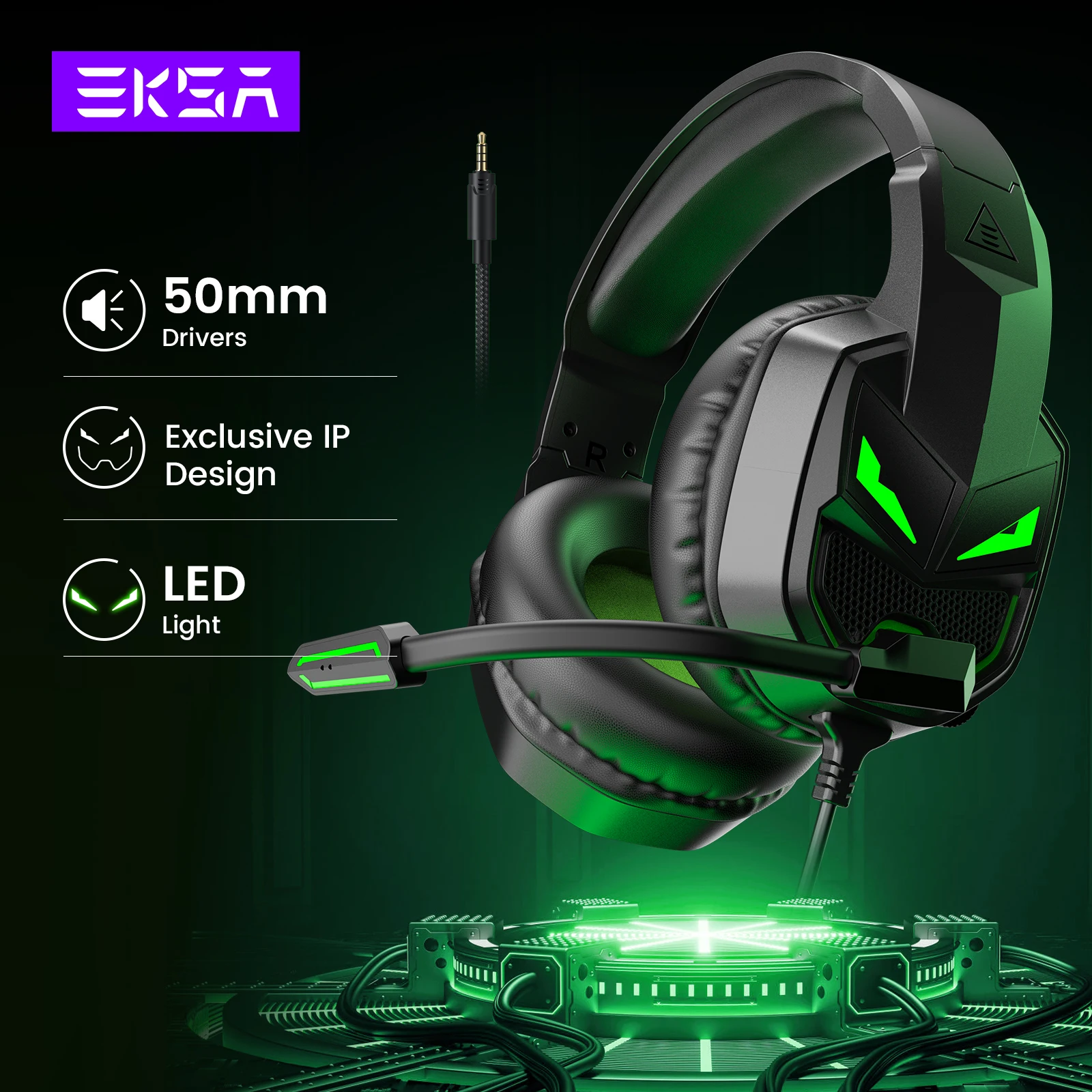 EKSA Fenrir PC Gaming Headphones with Noise Cancelling Microphone, 3.5mm Wired Headset Gamer Over-Ear Stereo for Xbox/PS4/PS5