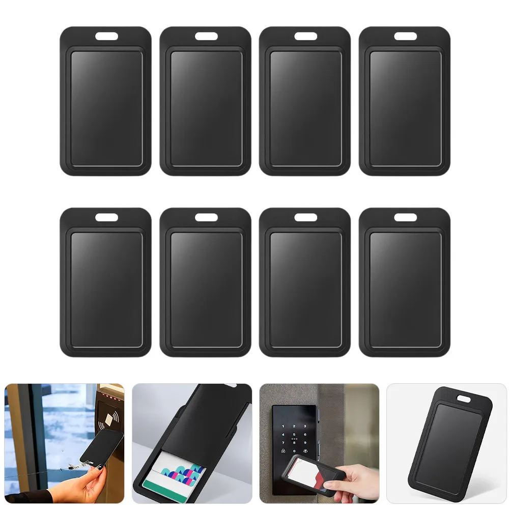 

8Pcs Black Card Holder Sleeve Vertical Id Badge Protector ABS Material for Name Tags Nurse Uniforms Office School Work Cards