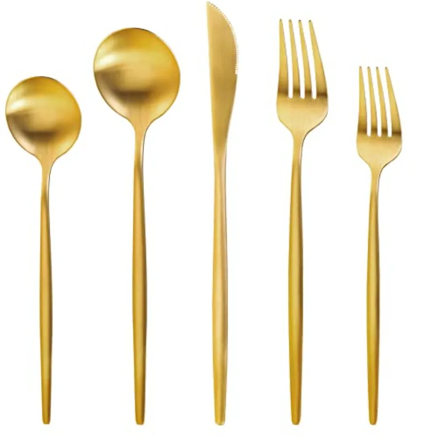 

60-Piece Stainless Steel Flatware Set Matte Golden Cutlery Includes Spoons Forks Dishwasher Safe