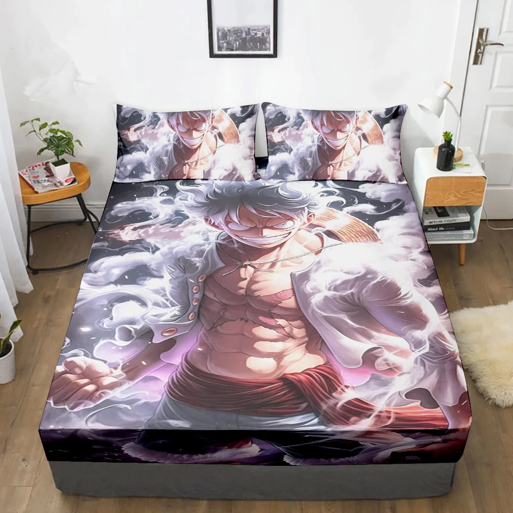 

Luffy Gear 5 Fitted Sheet One Piece Cartoon Kids Bedding Anti-slip Bed Cover for Bedroom Decor Children Teens Gifts
