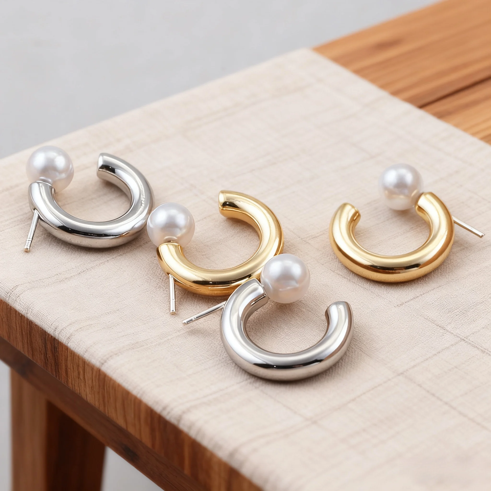 

Gold Silver Dual Tone Pearl C-shaped Earrings Suitable For Charming Elegant Temperament Women's Party Jewelry Accessories Gifts