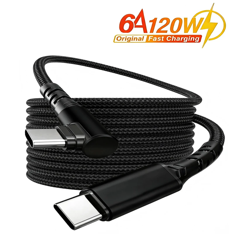 120W 0,3m/1m/2m 90-Grad-Winkel Nylon-Ummanteltes Schnellladekabel USB-C auf Typ-C Kabel für iPhone 15 16 17 Samsung Xiaomi