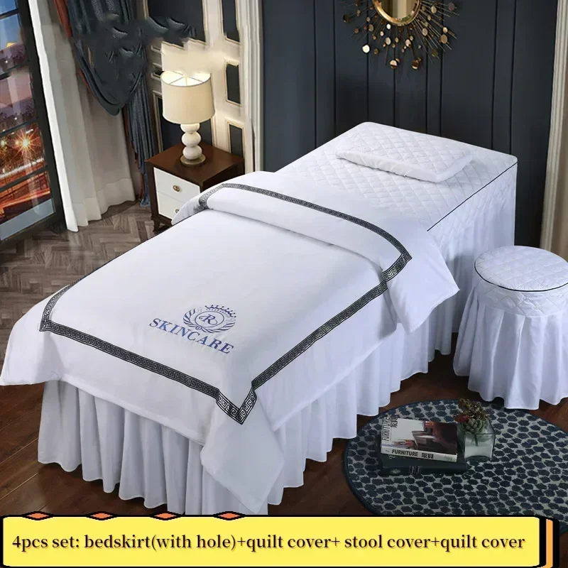 Beiou Beauty Salon 4pcs Bed Cover, Massage Spa Bedskirt, Pillowcase, Stoolcover, Dulvet Cover, Beddings Sets, 4Pcs