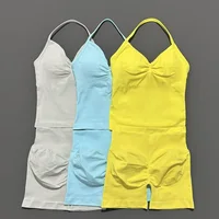 2 Pieces Sports Set Women Backless Tank Yoga Tops High Waist Scrunch Seamless Shorts Sport Gym Set Sportswear Workout Set - Image 3