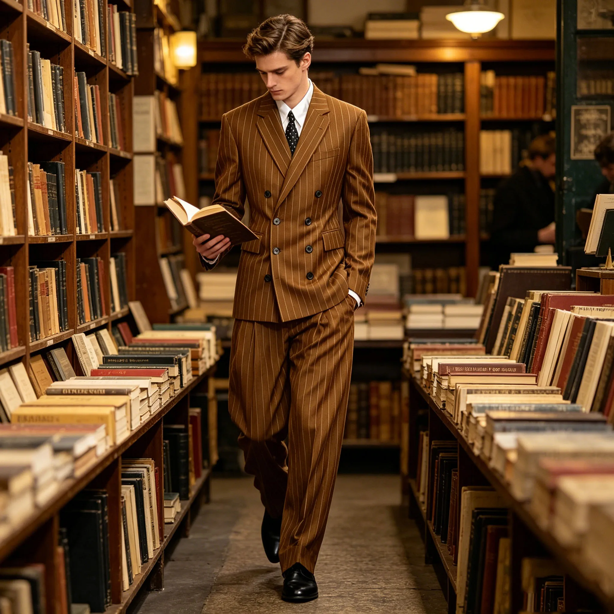 Traje de hombre marrón a rayas, 2 piezas, doble botonadura, corte ajustado, chaqueta con solapa de muesca, pantalón de pierna ancha, conjunto formal para negocios y bodas