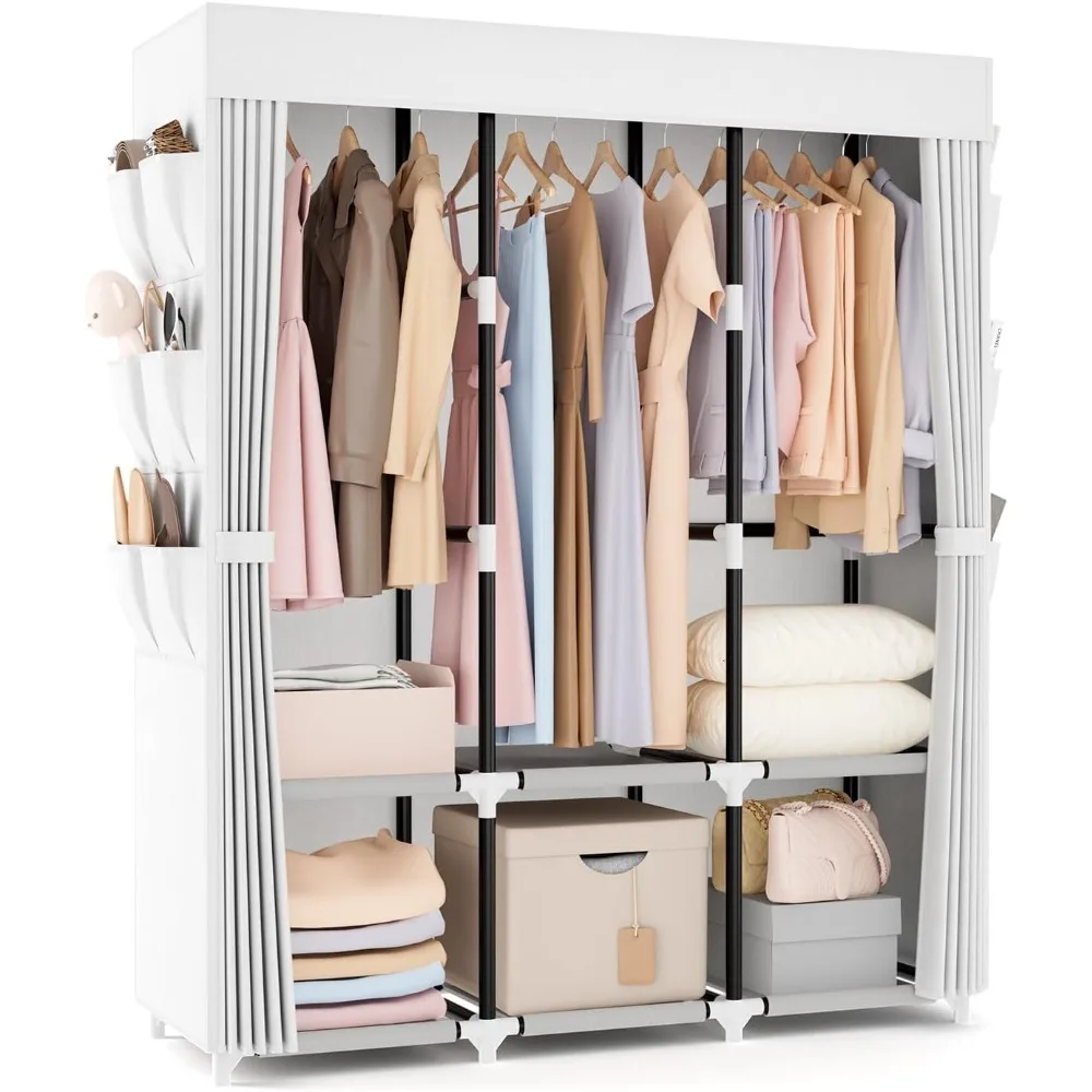 

VTRIN Portable Closet Wardrobe for Hanging Clothes Closet with Cover, 3 Hanging rods, 6 Storage Shelves and Side Pocket, Diamete