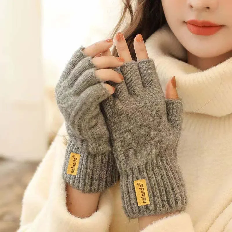 Модные зимне-осенние вязаные перчатки, теплые плюшевые перчатки без пальцев для мужчин и женщин, спортивные перчатки с сенсорным экраном на открытом воздухе