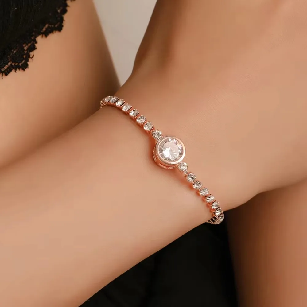 FSUNION 2025 New Round Rose Gold Color Cubic Zirconia Charm Bracelets for Women Jewelry Gifts